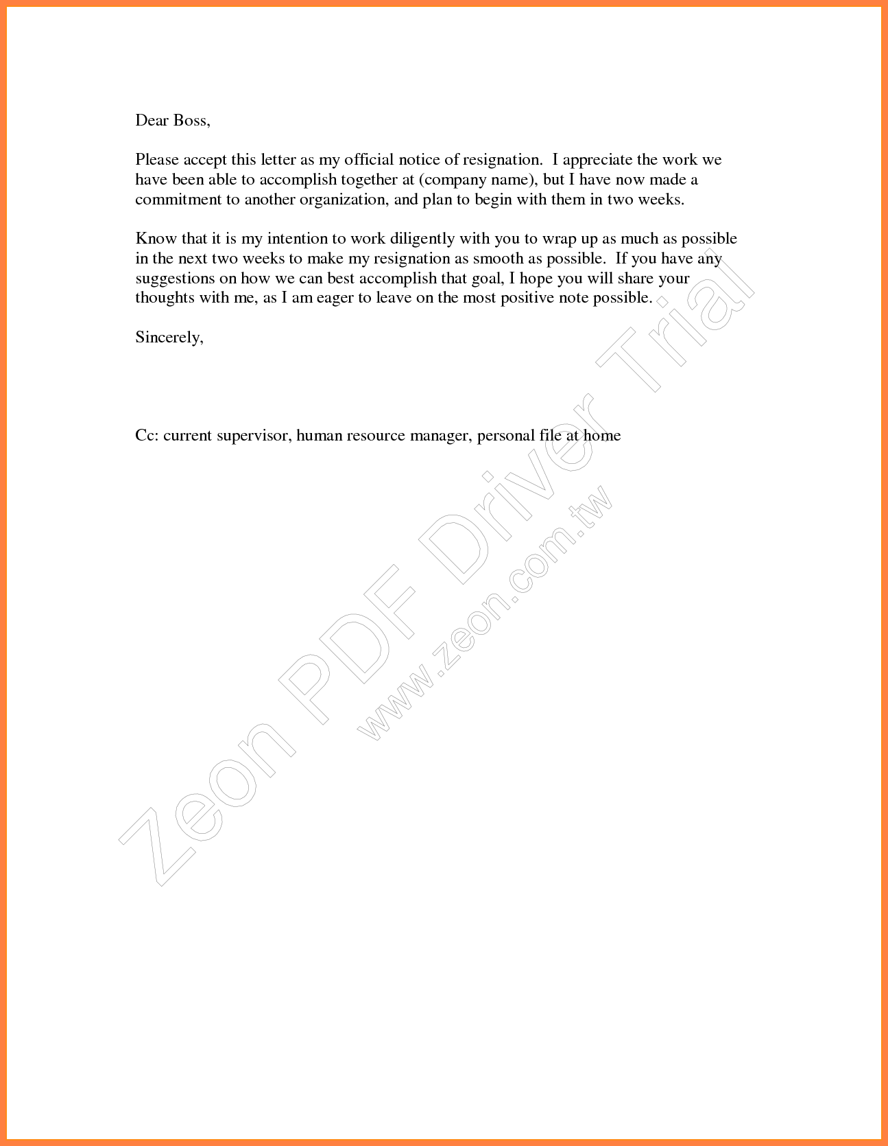 12+ 2 weeks notice letter for retail | Notice Letter