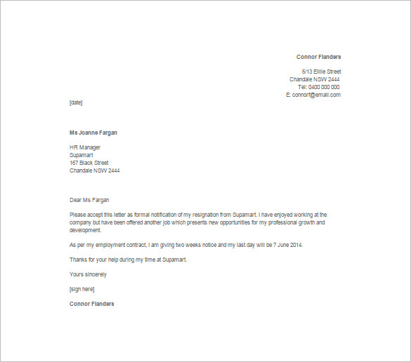 10+ Two Week Notice Resignation Letter Templates Free Sample 