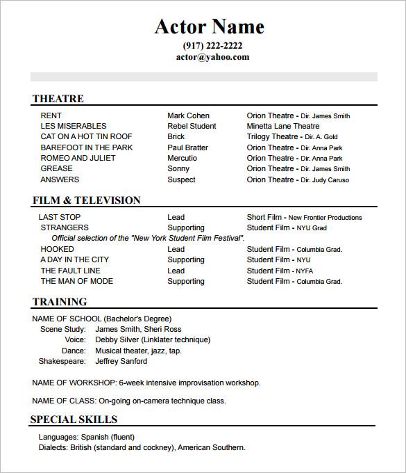 11+ Acting Resume Templates Free Samples, Examples, & Formats 