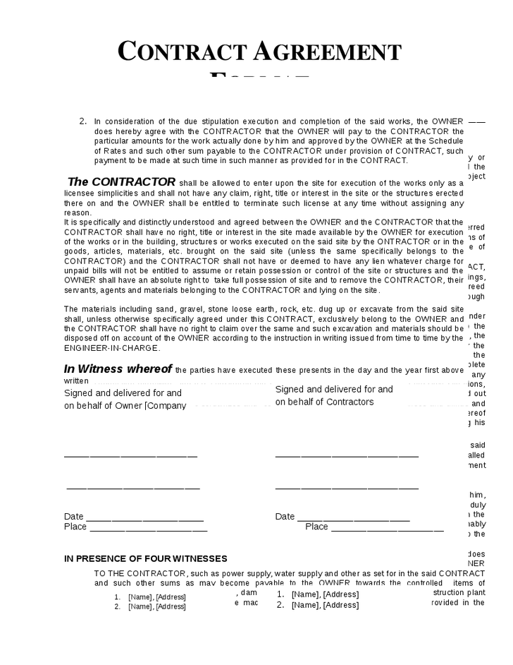 agreement contract template contractor agreement template 