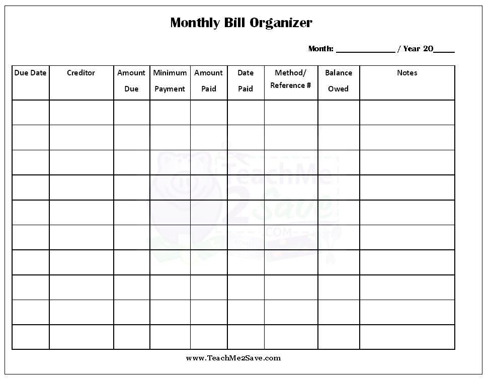 monthly bill calendar template printable monthly bill organizer to 