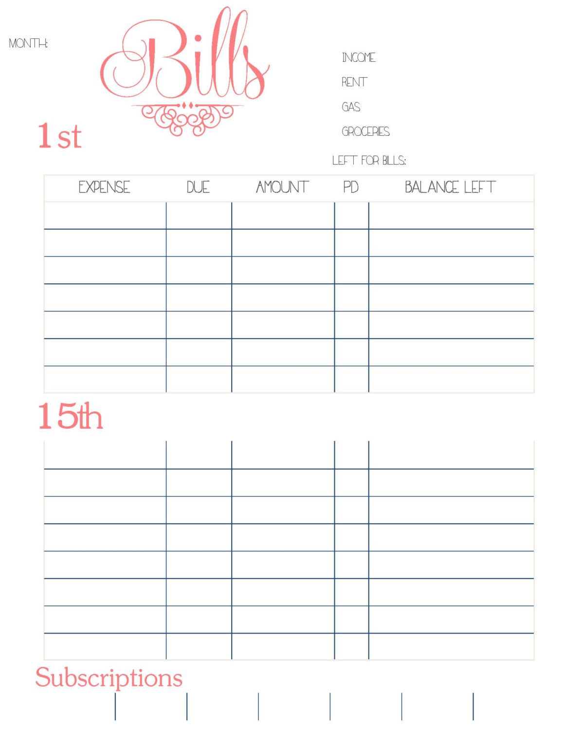Free Printable Monthly Bill Payment Log Shared by Pinterest.