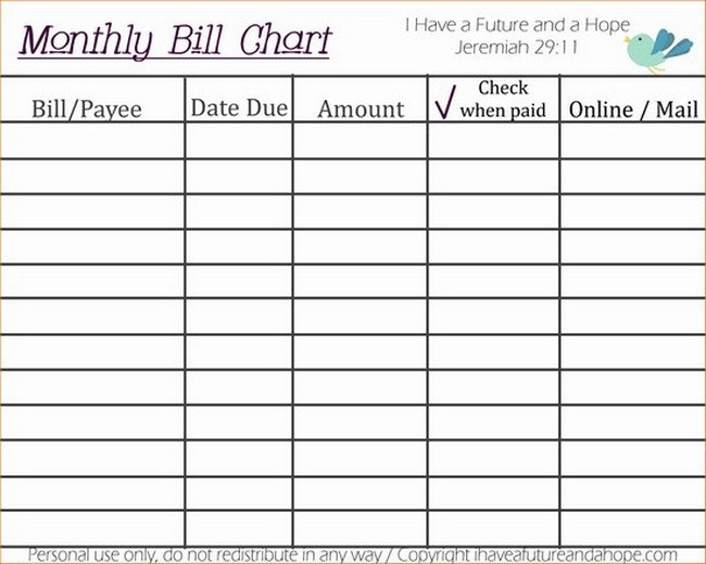 monthly bill calendar template personal bill organizer 