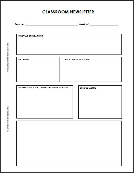 Blank Classroom Newsletter Template | Student Handouts