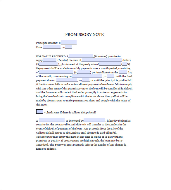 Blank Promissory Note Templates – 13+ Free Word, Excel, PDF Format 