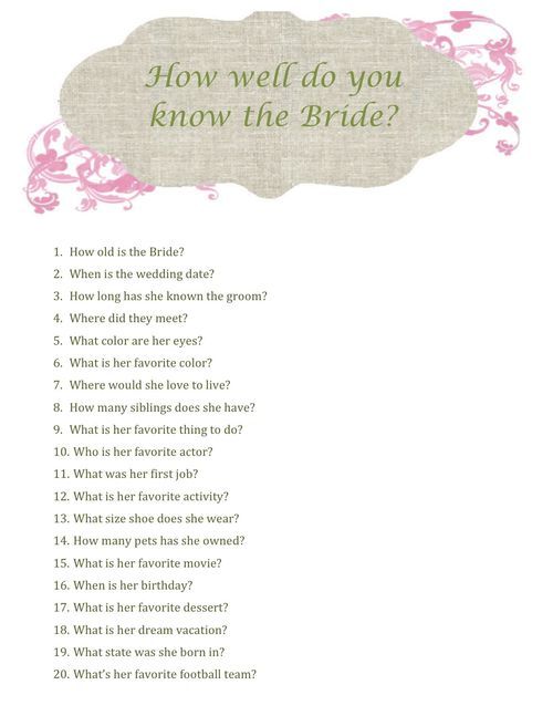The Sparkled Life ~ Bridal shower game printable how well do you 