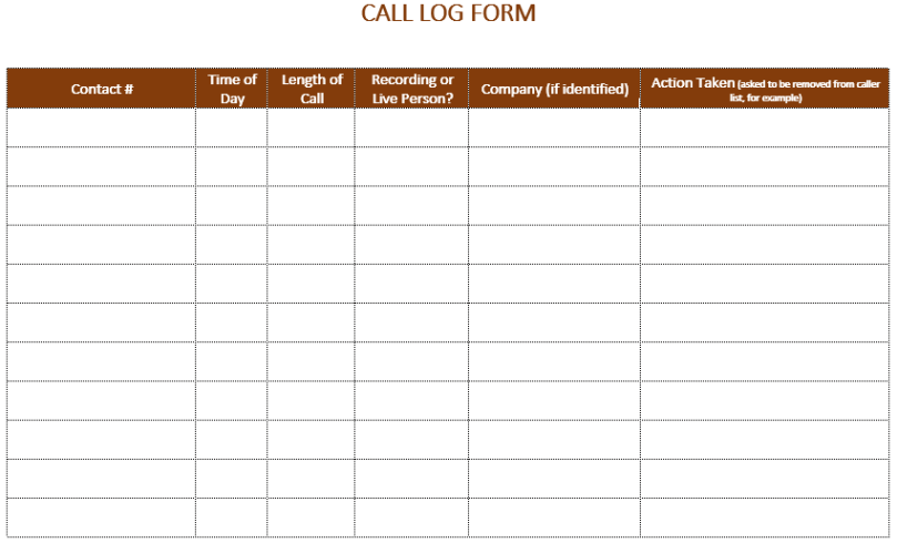Call log Template|Phone Call Log | All Form Templates