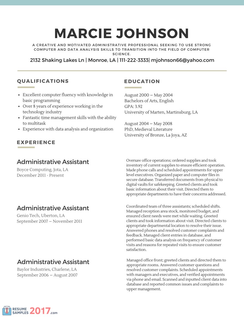 Functional Resume Exam Great Career Change Resume Samples Sample 