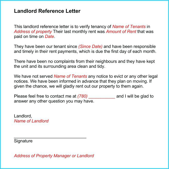 Character reference letter for landlord tenant template example 