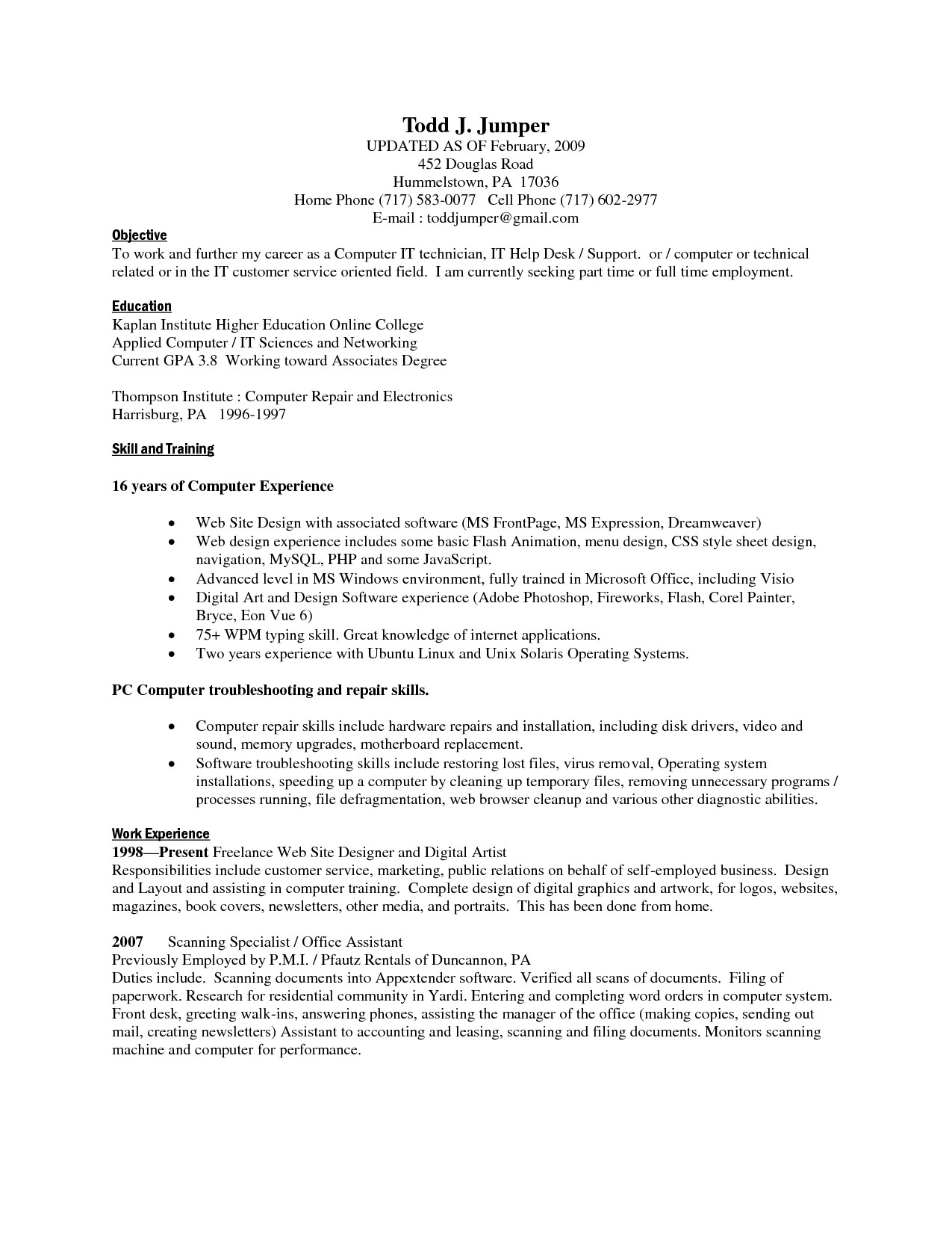 computer skill resume Fieldstation • Aceeducation
