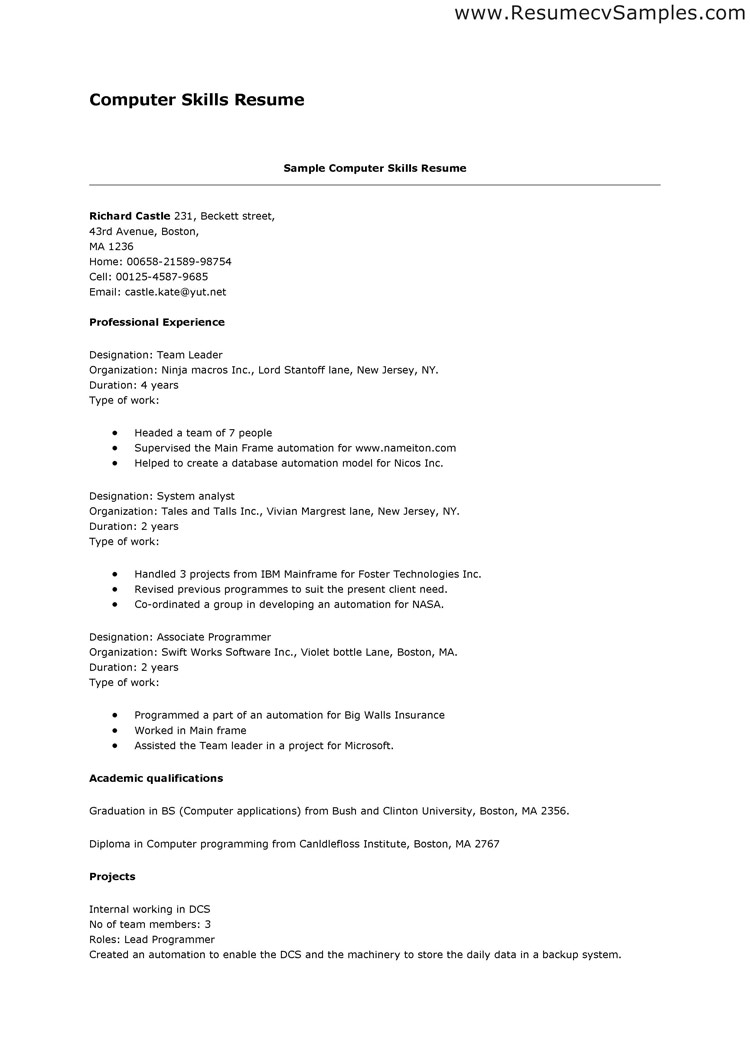 sample resume with computer skills Dorit.mercatodos.co
