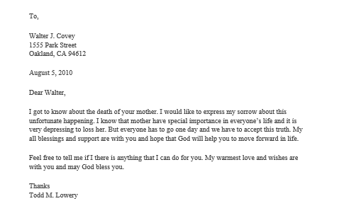 Sample Of Sympathy Message Condolence Letter Examples Business 