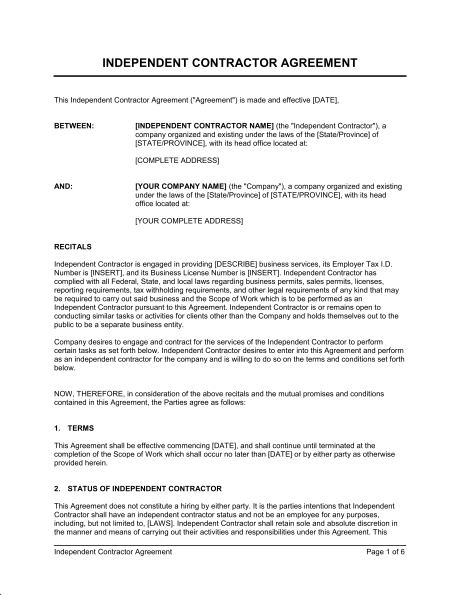 contractor agreement template contractor agreement template 