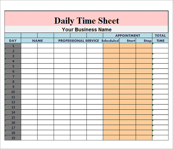 20+ Daily Timesheet Templates Free Sample, Example Format 