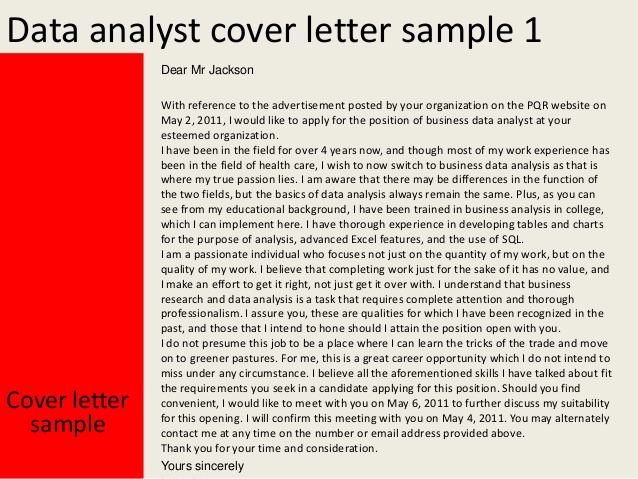 Data analyst cover letter