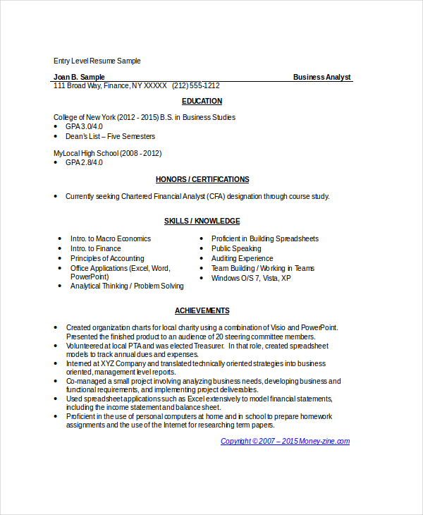 resume samples for business analyst entry level Onwe.bioinnovate.co