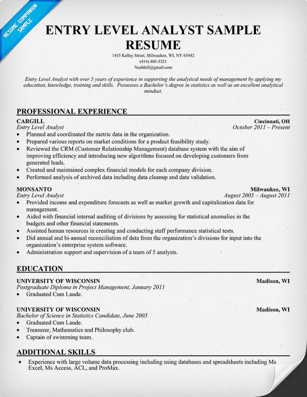 Entry Level Business Analyst Resume jmckell.Com