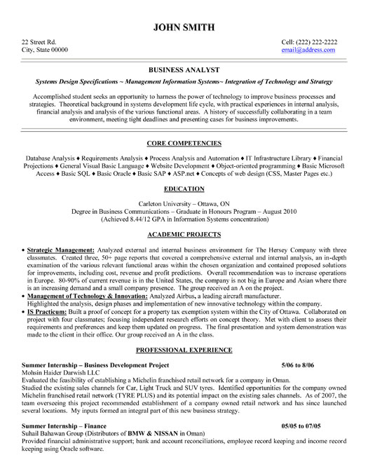 Entry Level Business Analyst Resume Sample Entry Level Business 