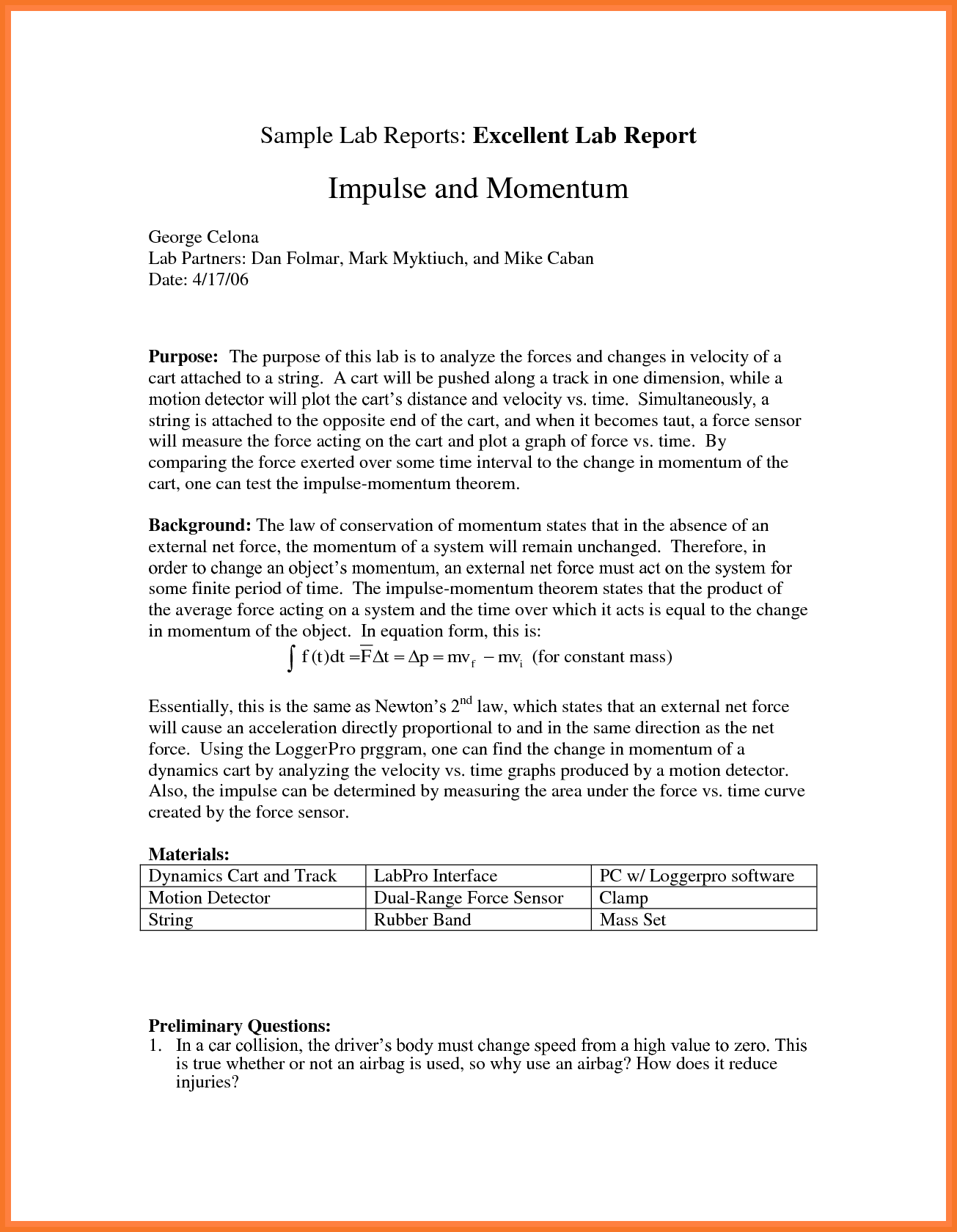 Report: Template Lab Report Example. Lab Report Example