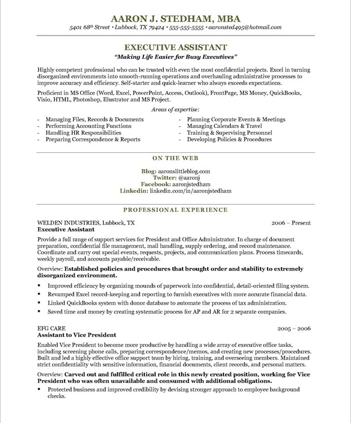 executive assistant resume executive assistant Aaron J. Stedham 