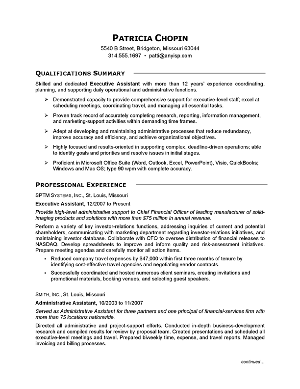 Resume Example Executive Assistant | CareerPerfect.com