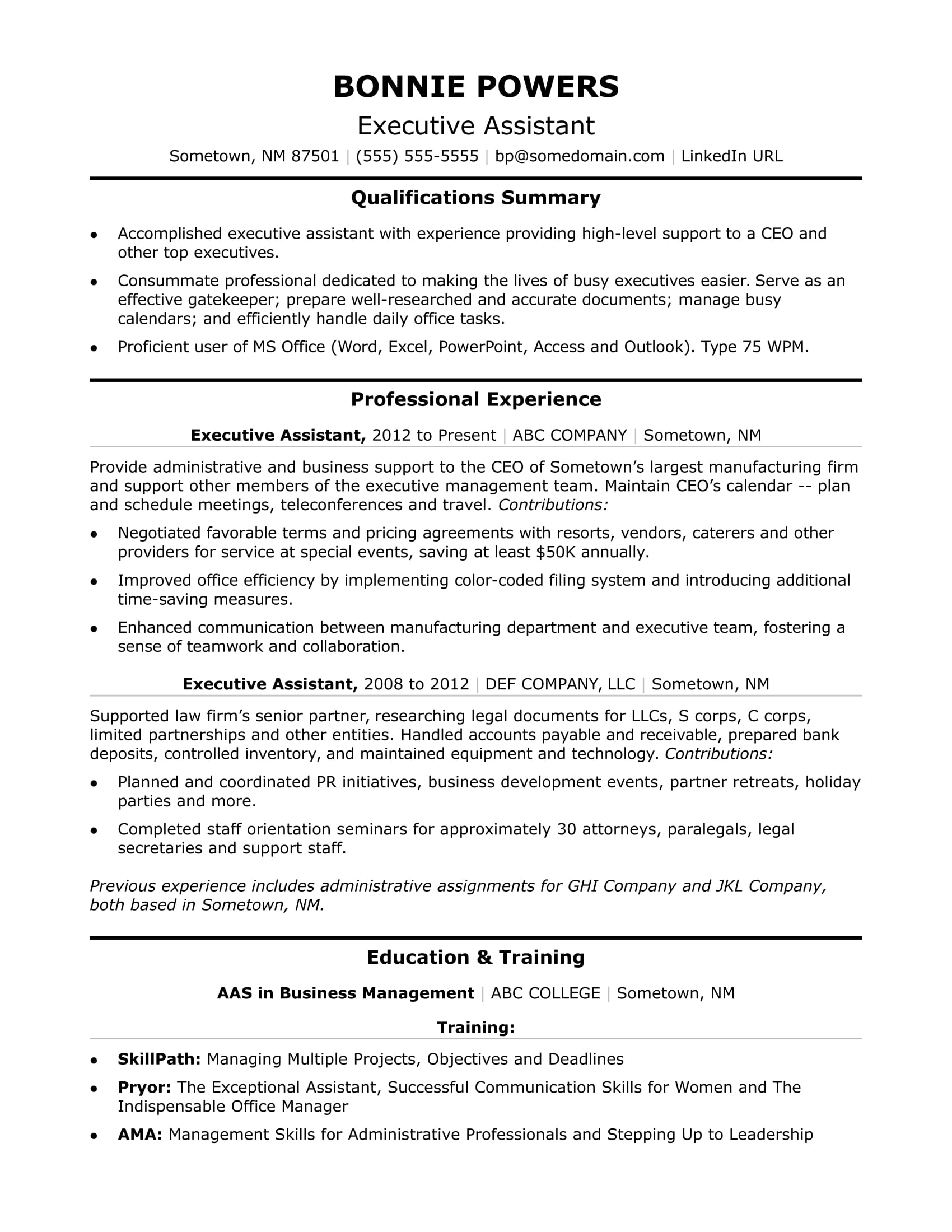 Executive Administrative Assistant Resume Sample | Monster.com