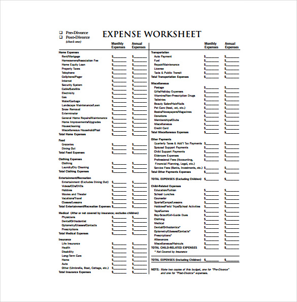 Expense Worksheet. Worksheet. Free Printable Worksheets
