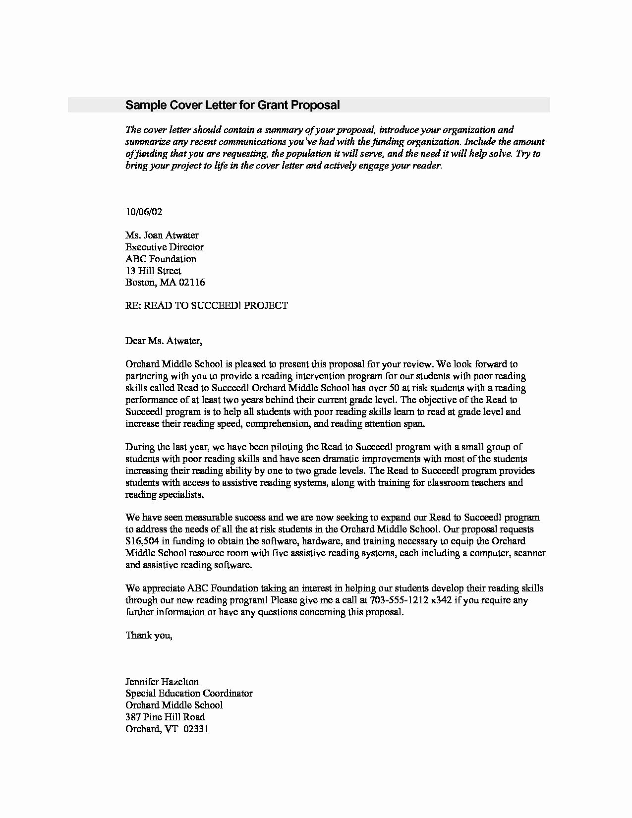 Grant Cover Letter Example Grant Proposal Unique Sample Grant 