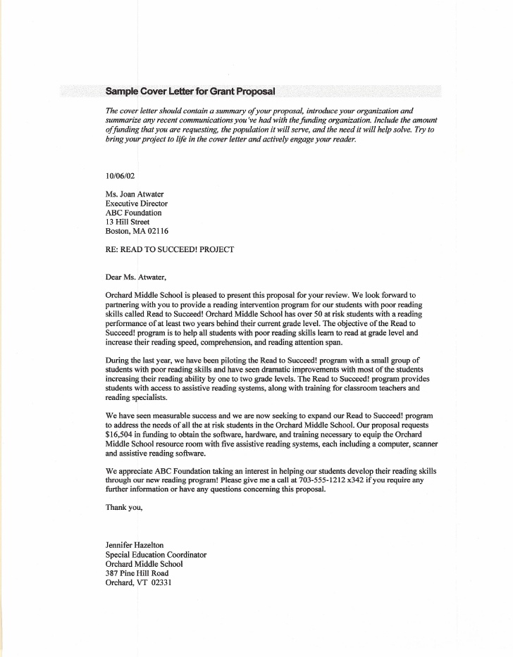 sample cover letter for grant application for funding letter 