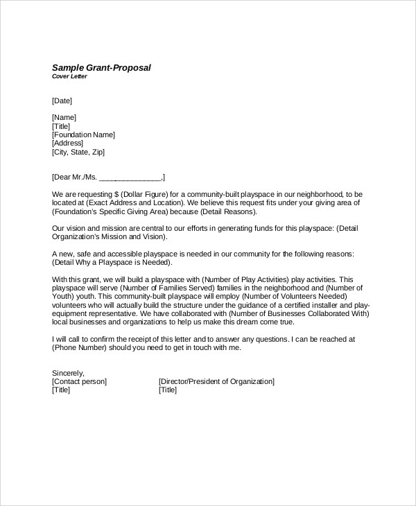 sample cover letter for grant cover letter grant proposal 