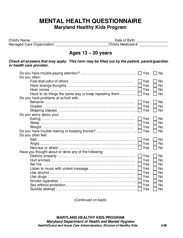 Patient Health History Questionnaire Form Templates | Printable 
