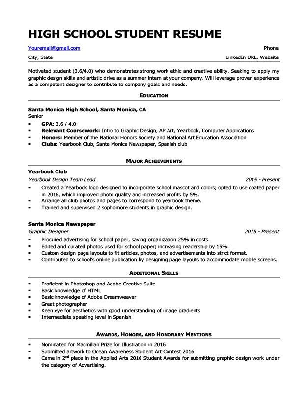 High School Resume Template & Writing Tips | Resume Companion