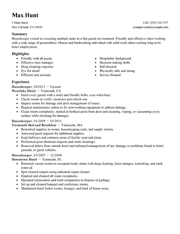 Housekeeper Resume Examples Created by Pros | MyPerfectResume