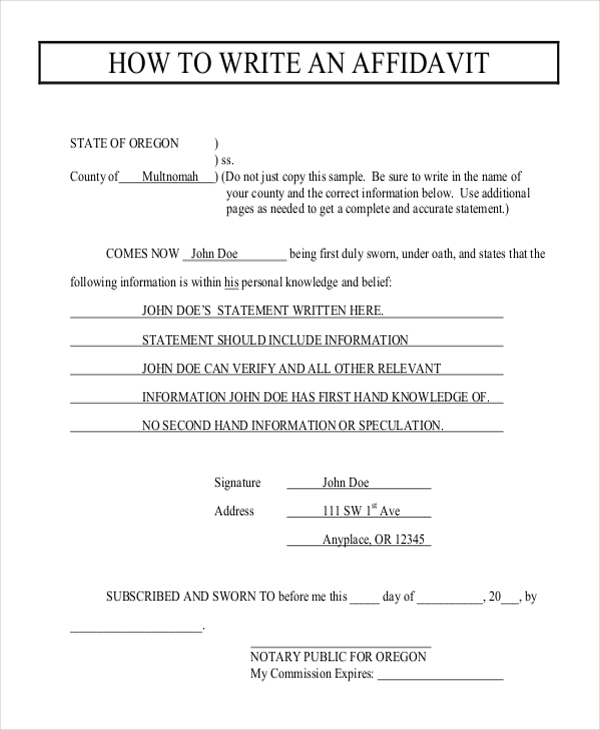 how to write an affidavit of support Forms and Templates 