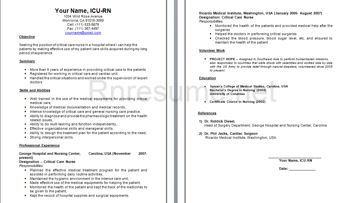 ICU RN Resume Sample http://.rnresume.net/check our rn resume 