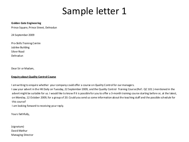 16 Business letter inquiry and reply standart – paulmas.info