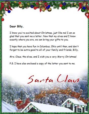 Sample Letters From Santa Claus | an e mail addressed from 
