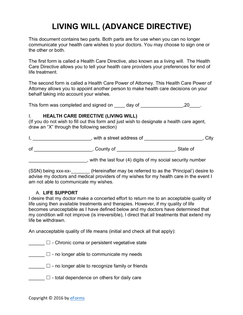 Free Living Will Forms (Advance Directives) | Medical POA PDF 