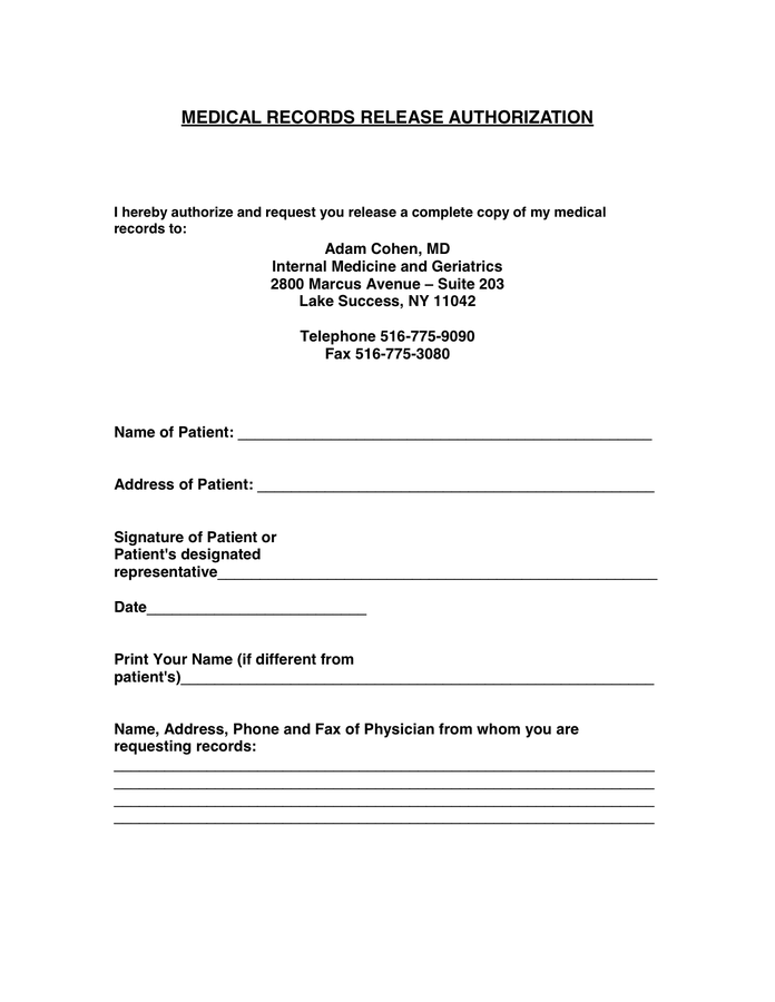 Fillable Online Patient Access to Medical Records Policy and 