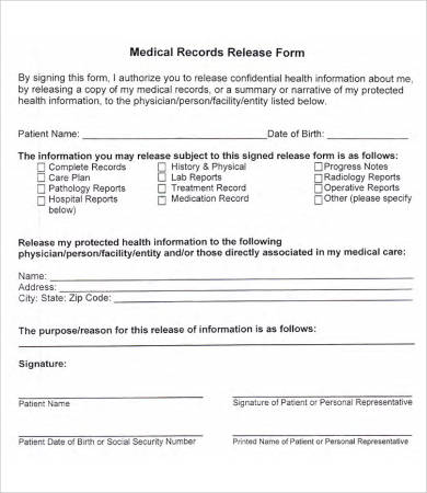 medical record release form template medical records release form 