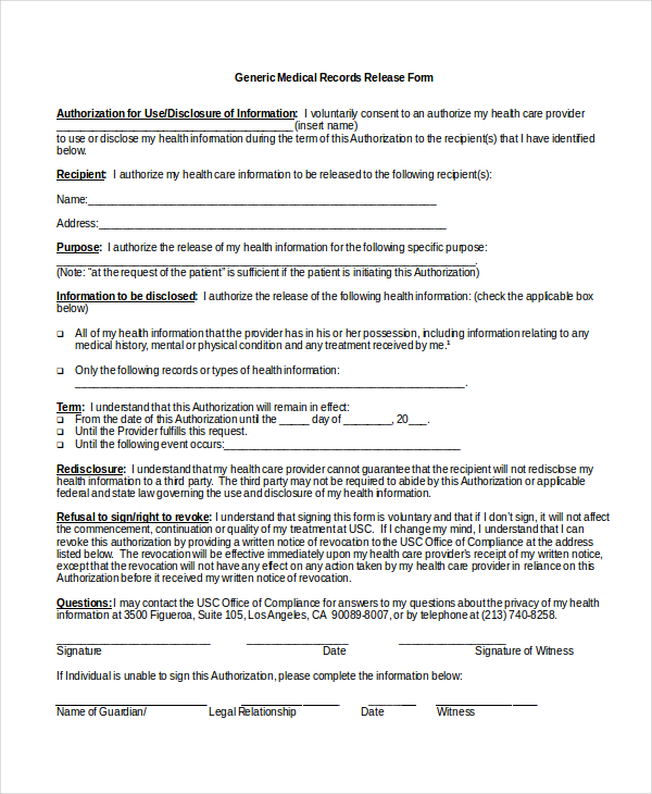 medical release form template Dean.routechoice.co