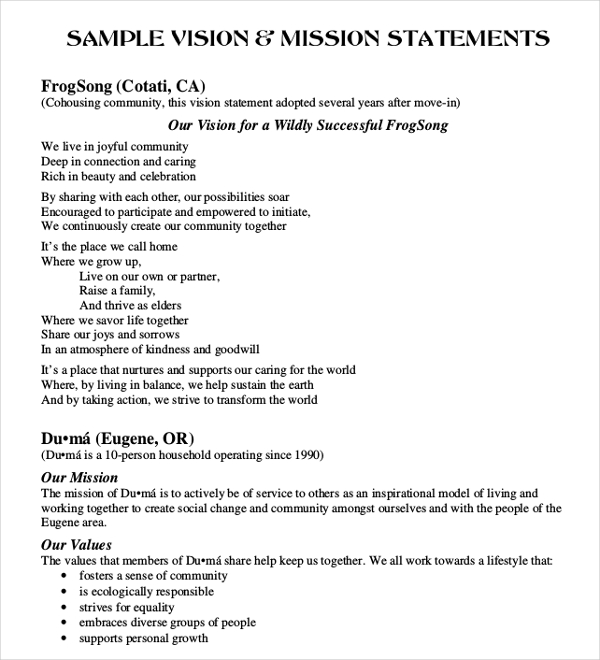 10+ New Sample Of Mission Statement | todd cerney