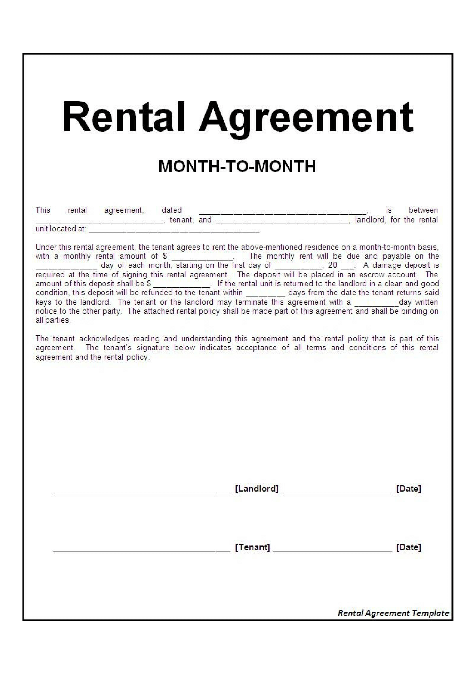 rental agreement month to month form Foot.freedomtraining.co