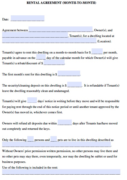 Month To Month Rental Agreement Fill Online, Printable, Fillable 
