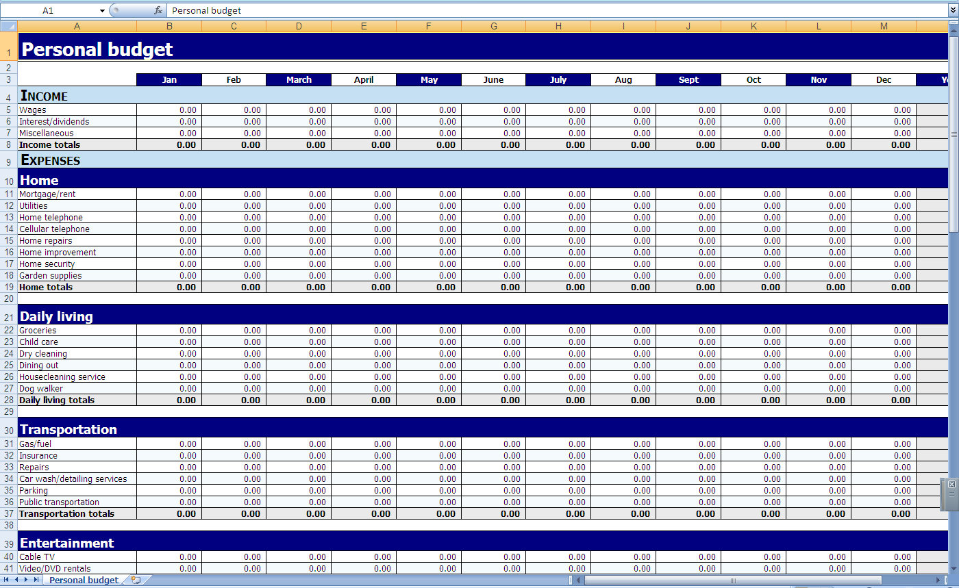 Monthly and Yearly Budget Spreadsheet Excel Template