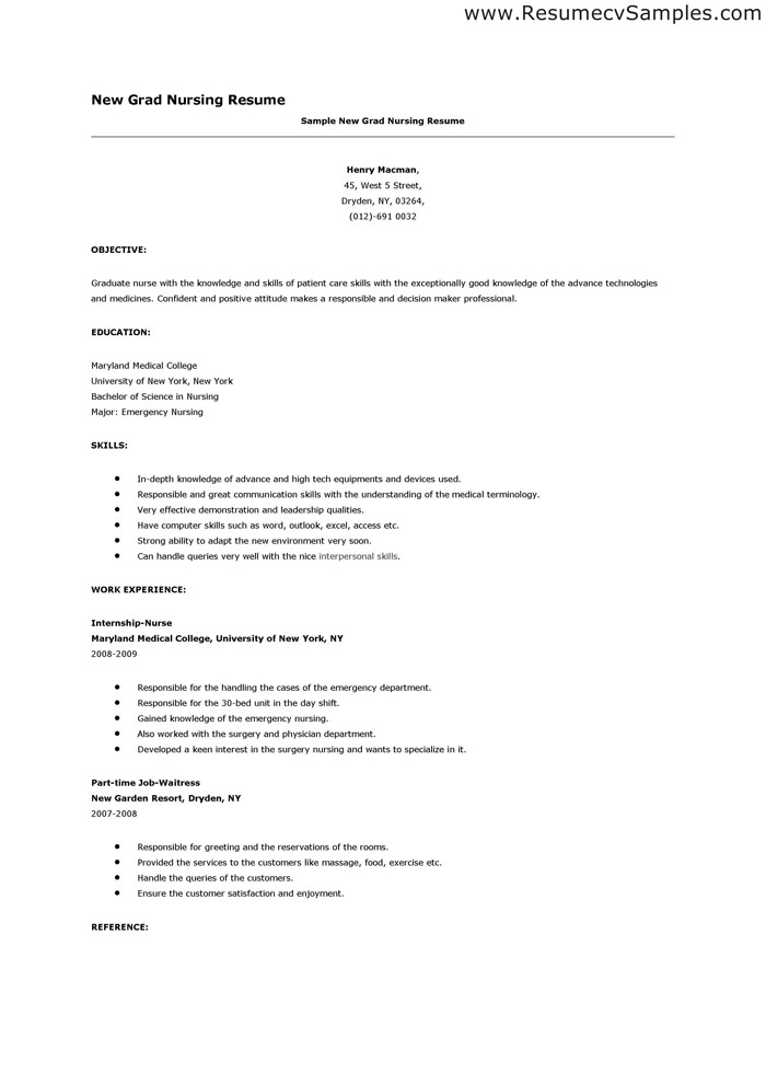 New Graduate Nurse Resume Template With Maryland Medical College 