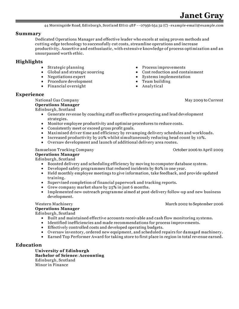 Best Operations Manager Resume Example | LiveCareer