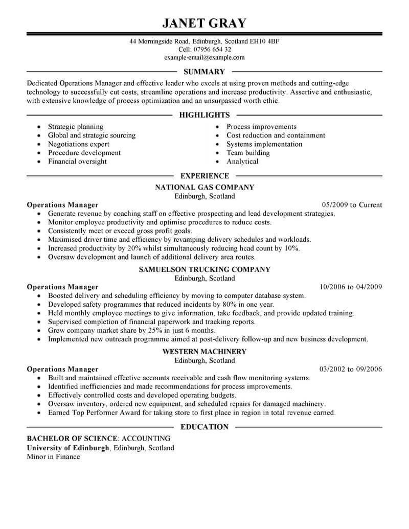 Best Operations Manager Resume Example | LiveCareer