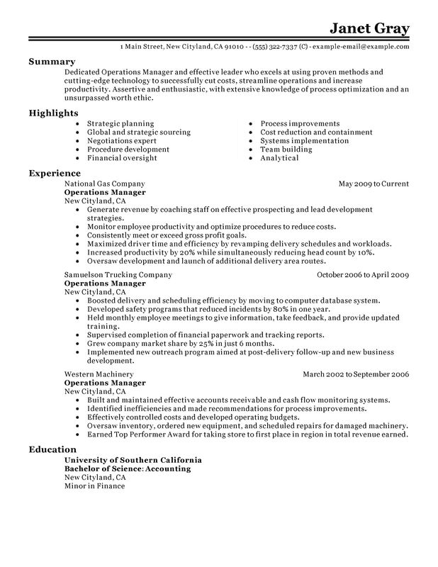 Unforgettable Operations Manager Resume Examples to Stand Out 