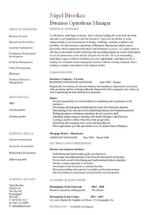 Business Operations Manager Resume examples, CV, templates, samples